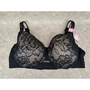 Cacique Comfort Bliss Lightly Lined Balconette Bra 40DD Black Lace NWT